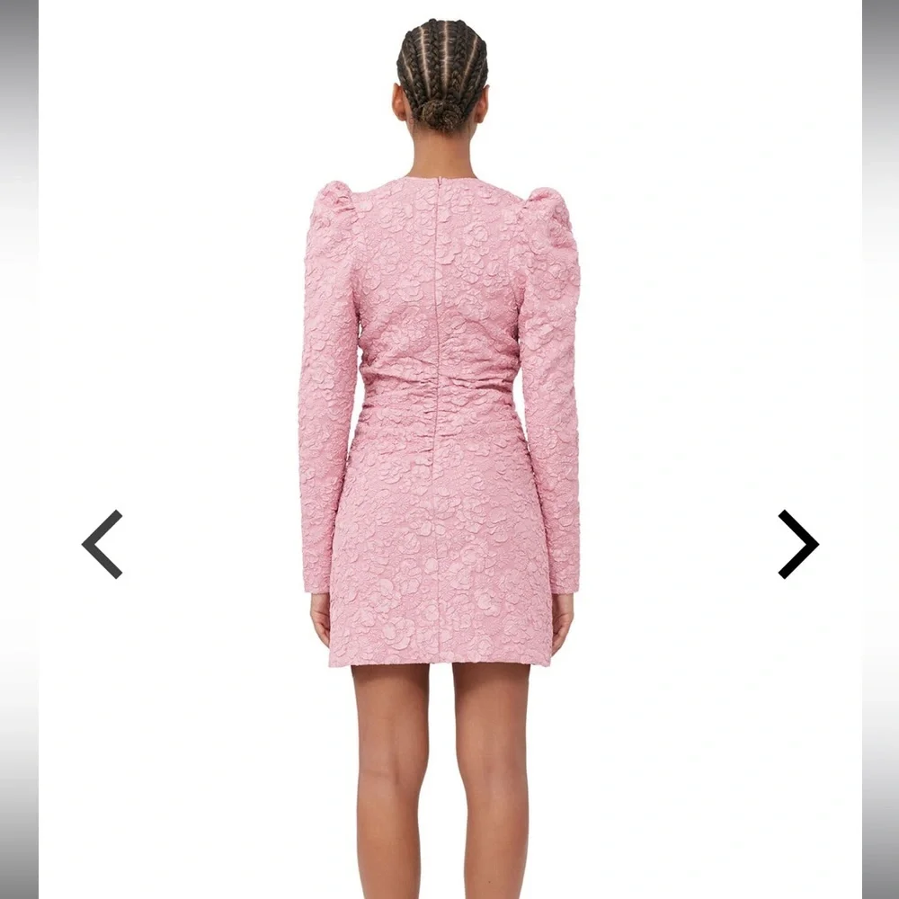 Ganni Pink Jacquard V-Neck‎ Mini Dress Orchid Smoke NWOT EU 34